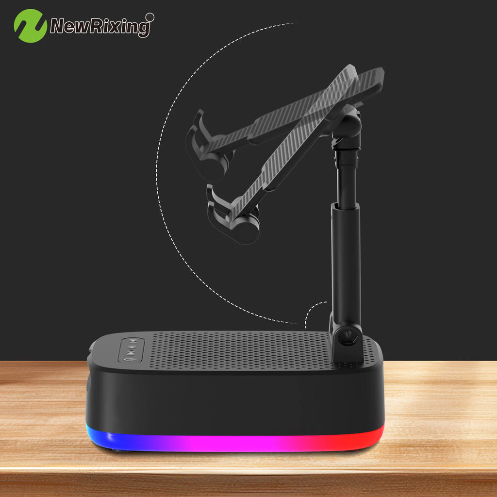 Phone Holder, 6W Wireless Speaker, 1800mAh Battery, Emergency Power Bank, USB Charging, RGB Lights, Hands-Free, Support BT/USB/T