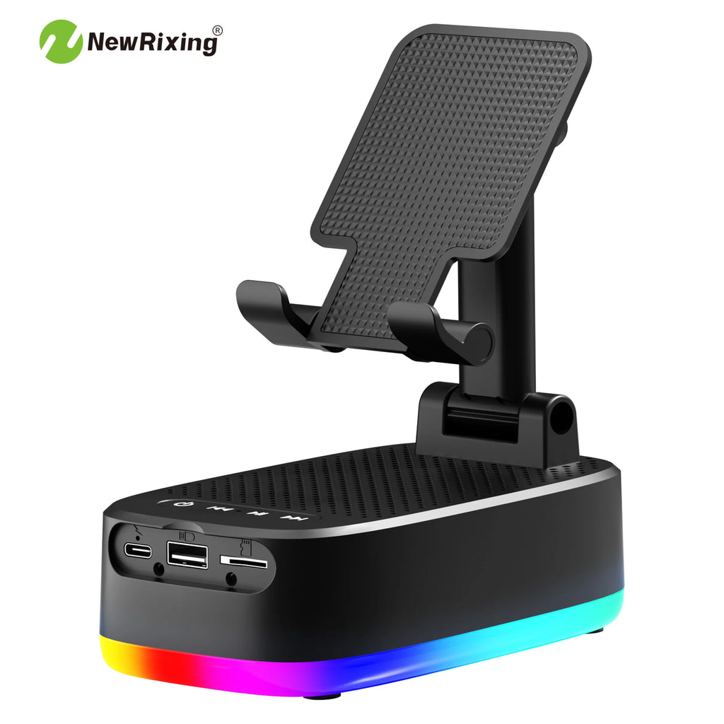 Phone Holder, 6W Wireless Speaker, 1800mAh Battery, Emergency Power Bank, USB Charging, RGB Lights, Hands-Free, Support BT/USB/T