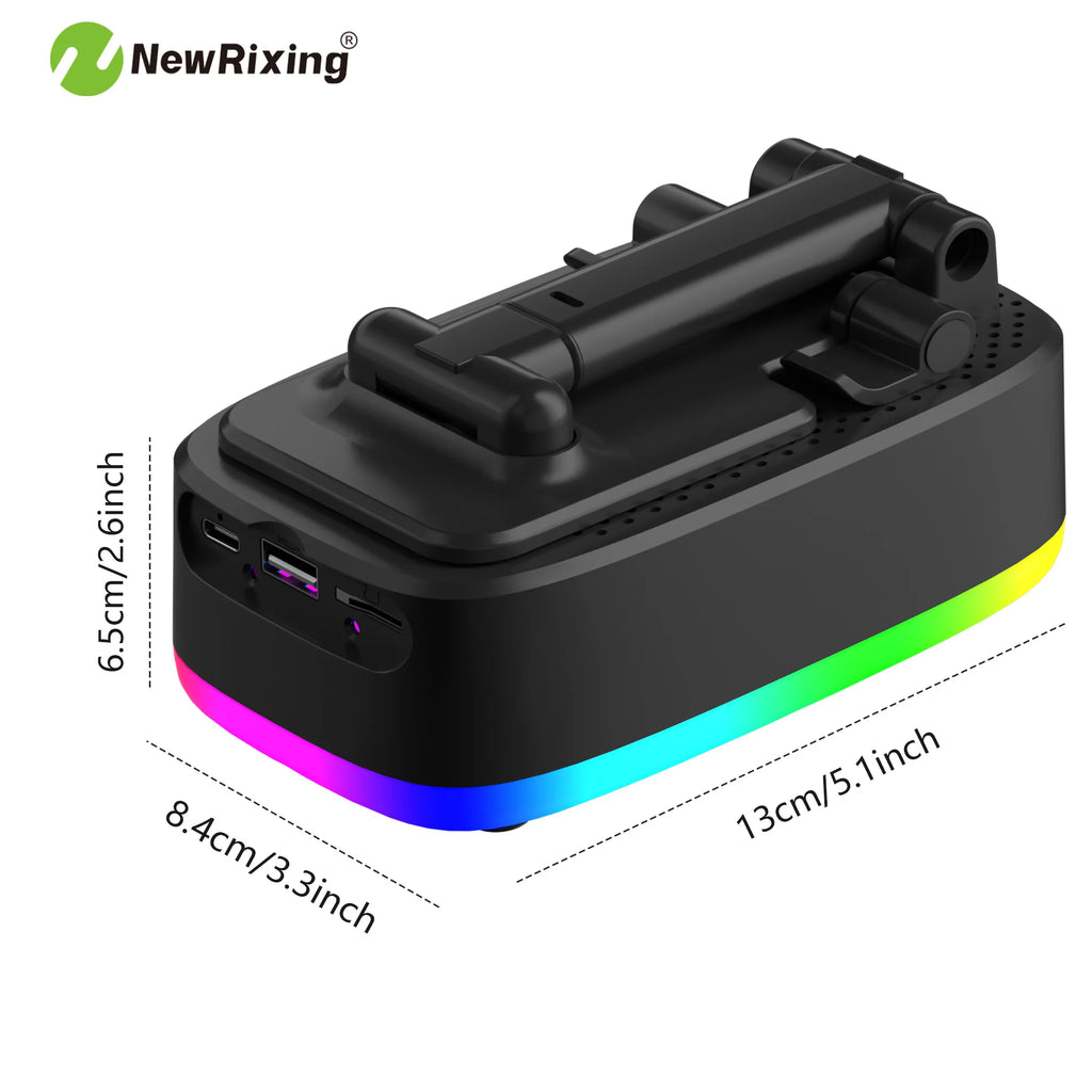 Phone Holder, 6W Wireless Speaker, 1800mAh Battery, Emergency Power Bank, USB Charging, RGB Lights, Hands-Free, Support BT/USB/T