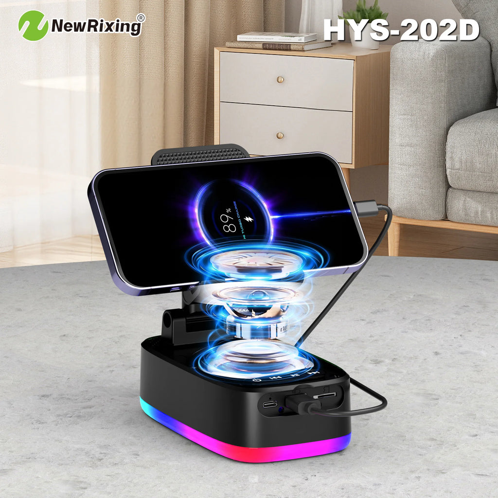 Phone Holder, 6W Wireless Speaker, 1800mAh Battery, Emergency Power Bank, USB Charging, RGB Lights, Hands-Free, Support BT/USB/T