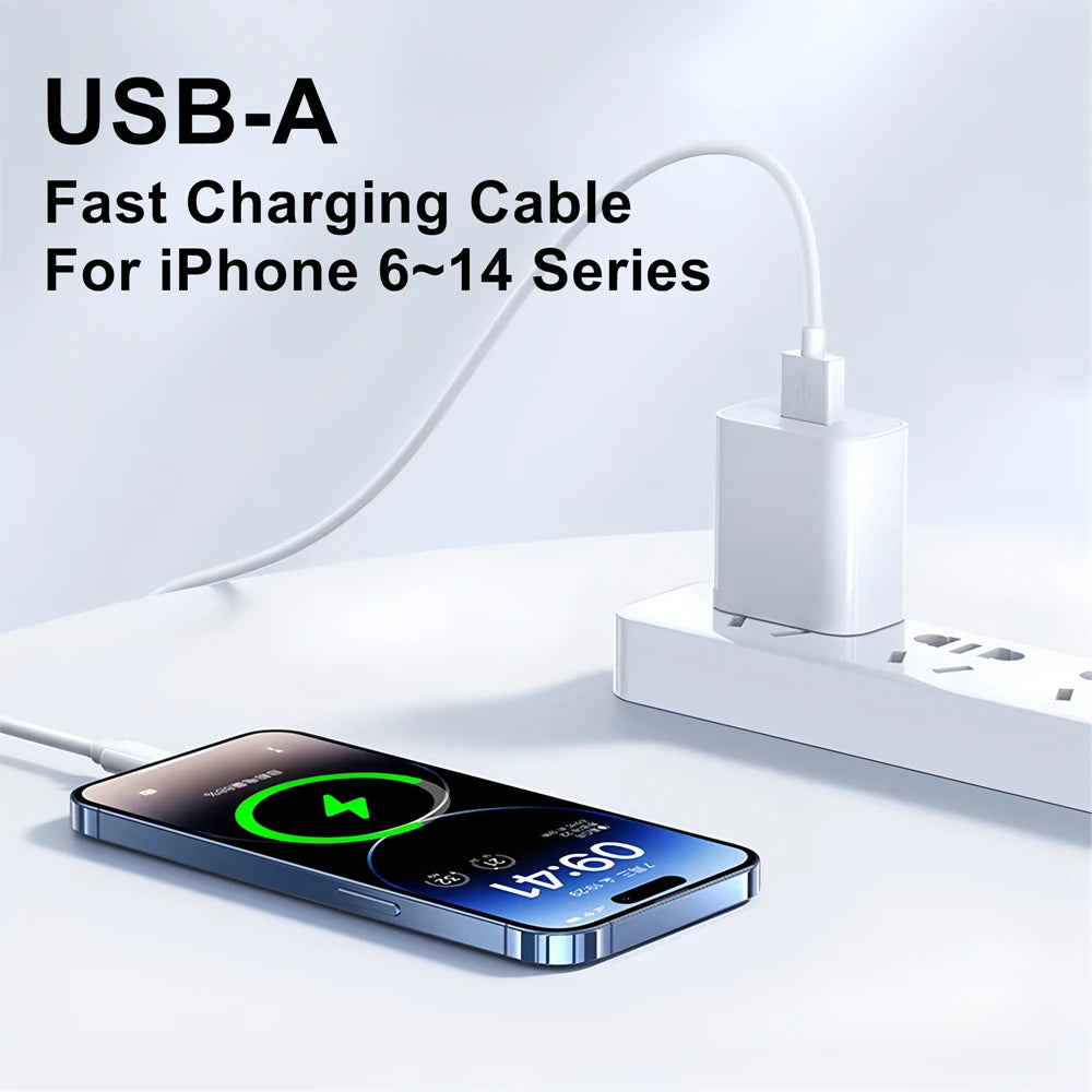 2PCS 1M Fast Charging Cable For iPhone X XR XS Max 11 12 13 Mini 14 Pro Max 6S 7 8 14 Plus USB-A Rapid Charge Phone Data Cables