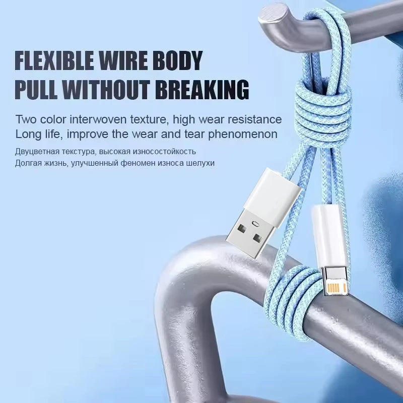20W Braided Fast Charging USB Cable For iPhone X XR XS 6 6S 7 8 Plus 11 12 Mini 13 14 Pro Max  Rapid Charge Phone Cables 1m 2m