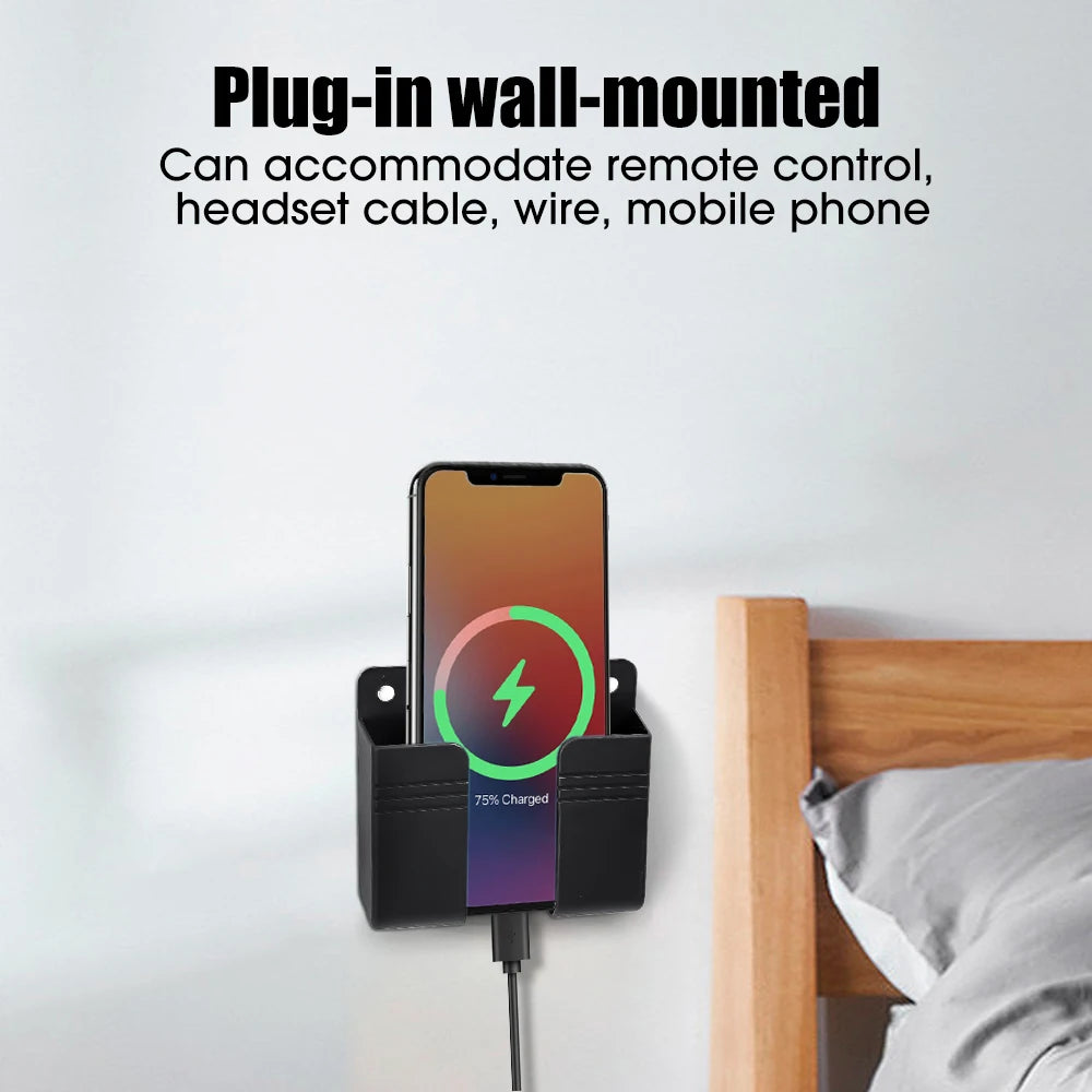 Universal Wall Mount Cell Phone Holder Remote Control Storage Box Multifunction Smart Phone Stand Punch Free Phone Charging Dock