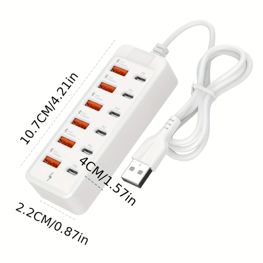 Fast-Charging Multi-Port Charger, 6-Port USB with Individual Ports & Power Indicator, Compatible with USB-C/USB-A Devices