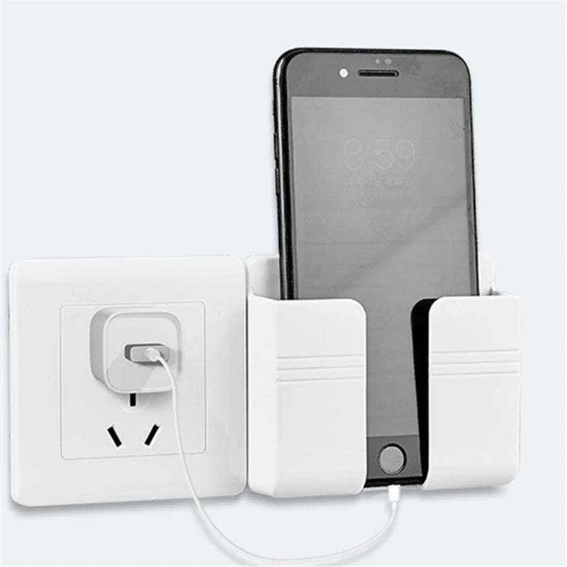 Universal Wall Mount Cell Phone Holder Remote Control Storage Box Multifunction Smart Phone Stand Punch Free Phone Charging Dock
