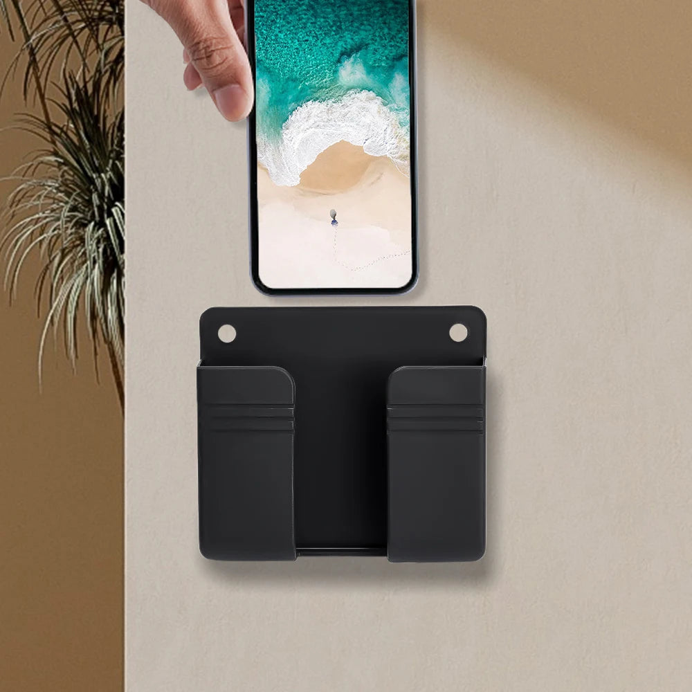 Universal Wall Mount Cell Phone Holder Remote Control Storage Box Multifunction Smart Phone Stand Punch Free Phone Charging Dock