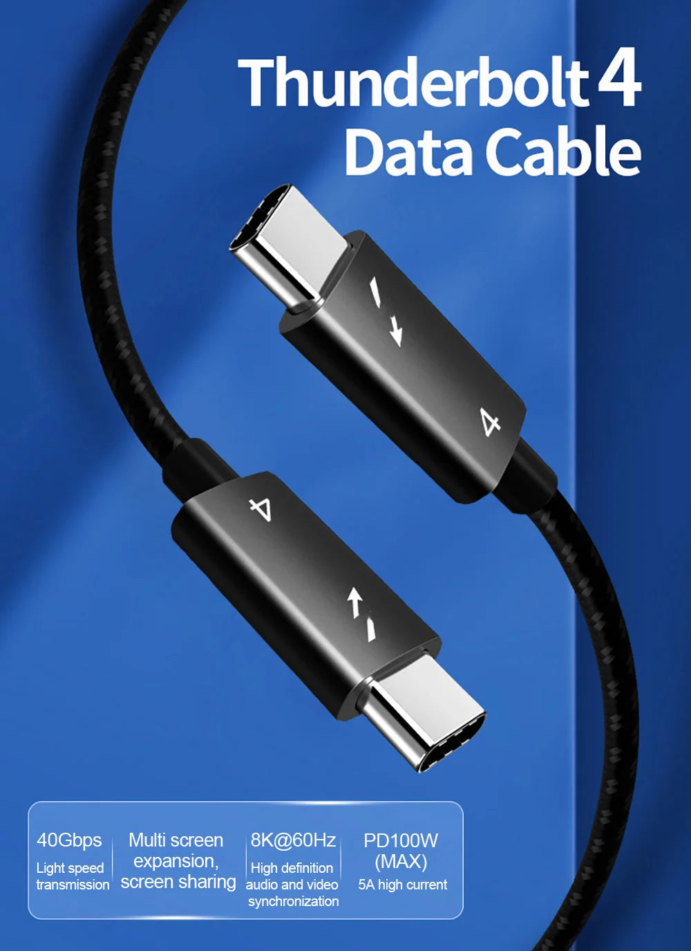 UGOjP Thunderbolt 4 Cable 90 Degree Elbow Right Angle USB4 Cable 40Gbps Data Transfer PD100W Data Cord For EGPU SSD iPad MacBook