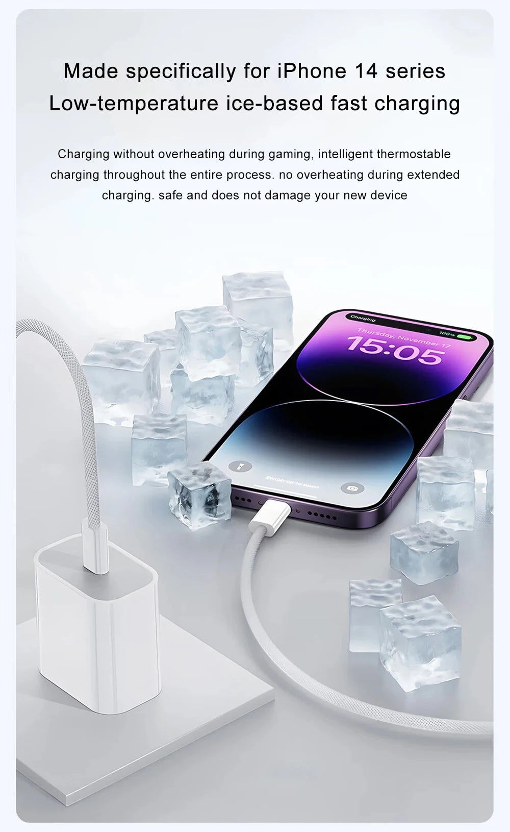 PD 30W Fast Charger For iPhone 14 13 12 11 X XR XS 8 Pro Max Plus Mini iPad Air Fast Charging Cable USB C to Lightning Durable B
