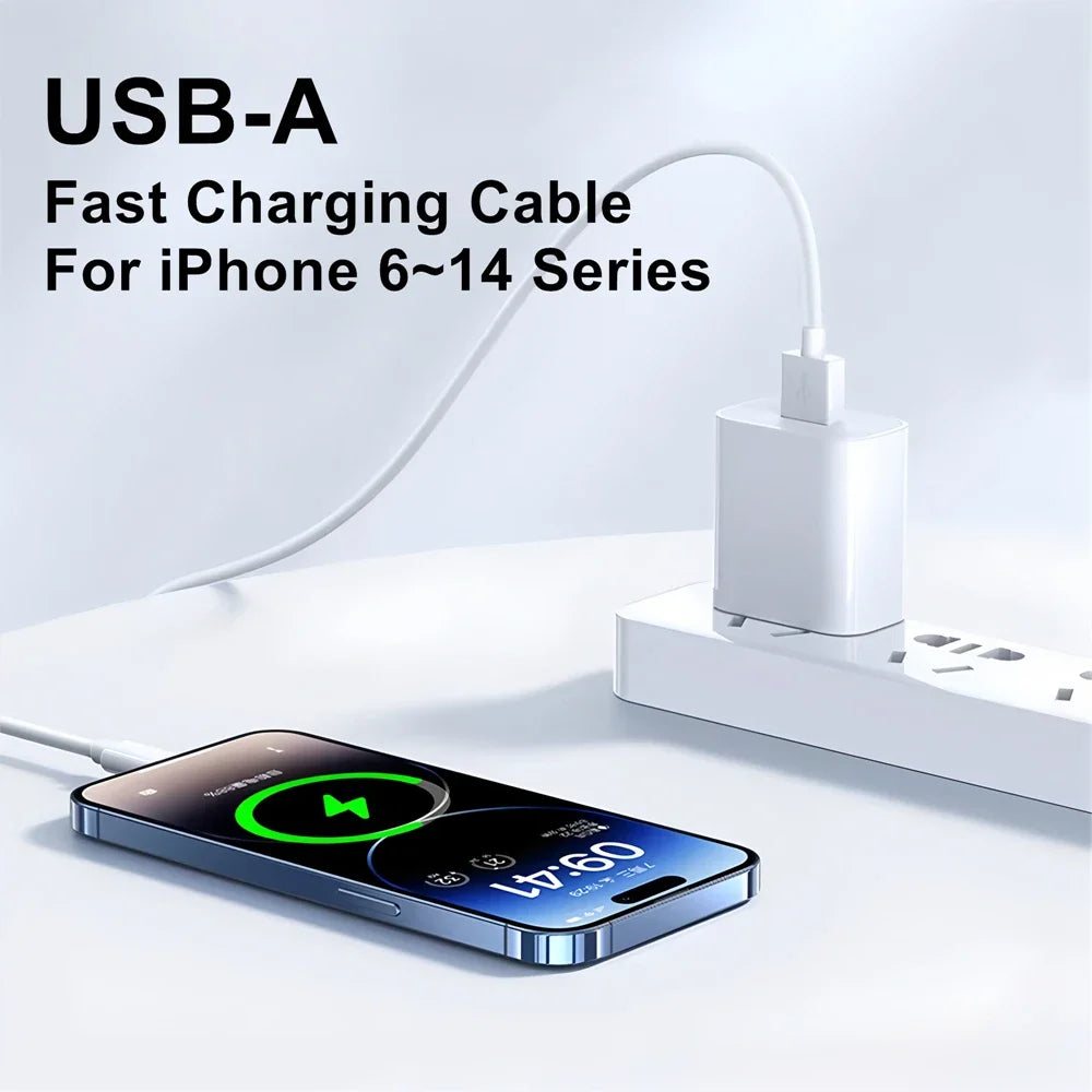 2PCS 1M Fast Charging Cable For iPhone X XR XS Max 11 12 13 Mini 14 Pro Max 6S 7 8 14 Plus USB-A Rapid Charge Phone Data Cables