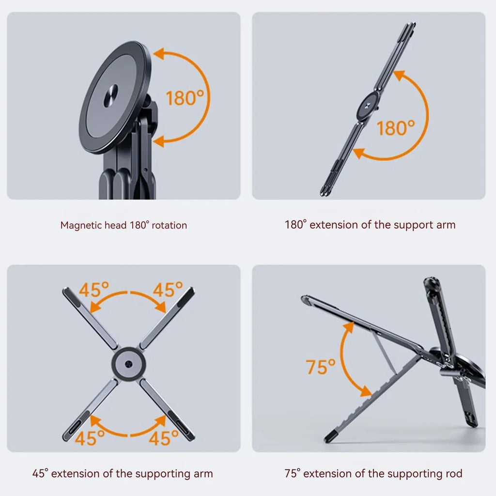 Portable Magnetic Phone Holder & Selfie Stick 3-in-1 Foldable Tripod Stand for iPhone iPad Tablet Laptop Desktop Use