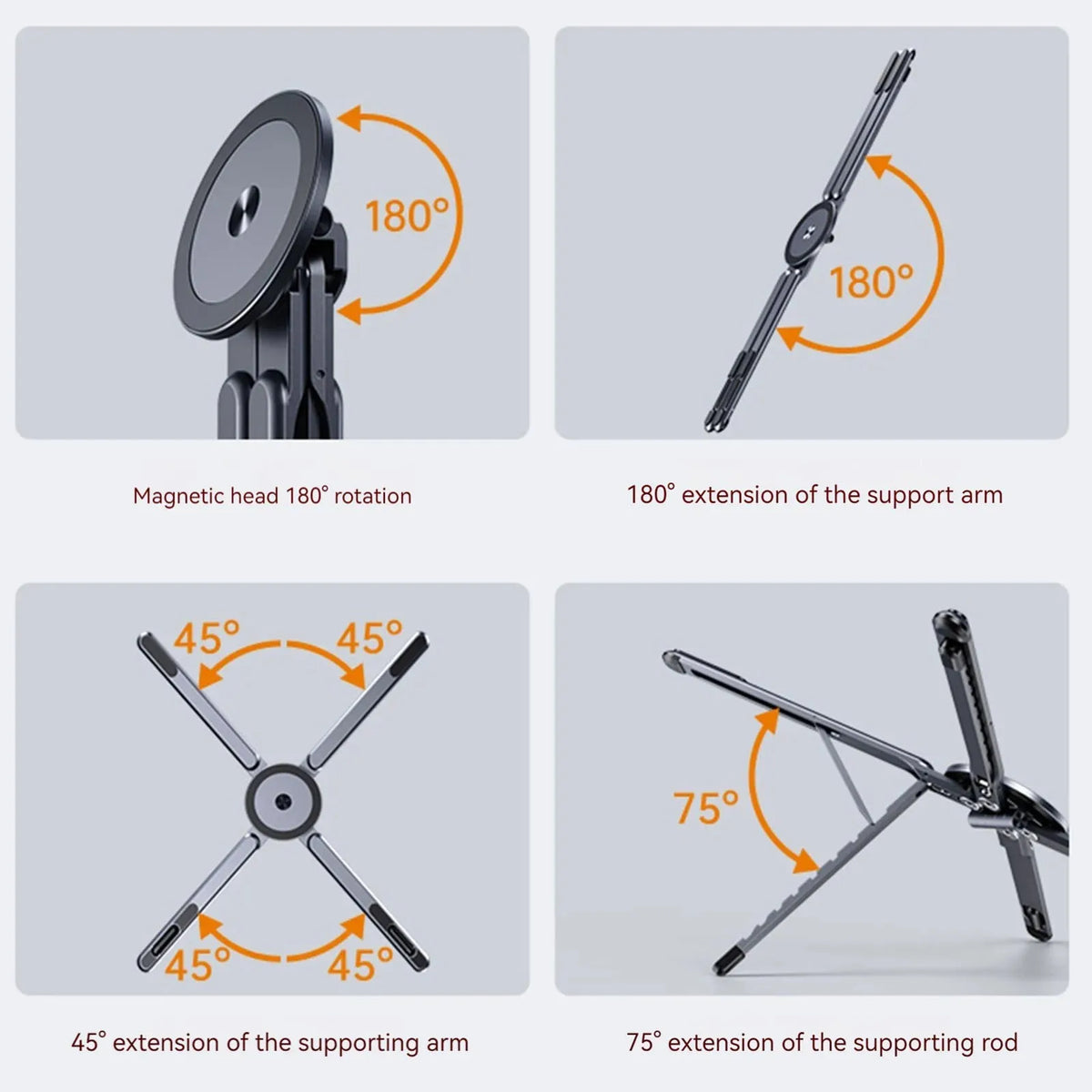 Portable Magnetic Phone Holder & Selfie Stick 3-in-1 Foldable Tripod Stand for iPhone iPad Tablet Laptop Desktop Use