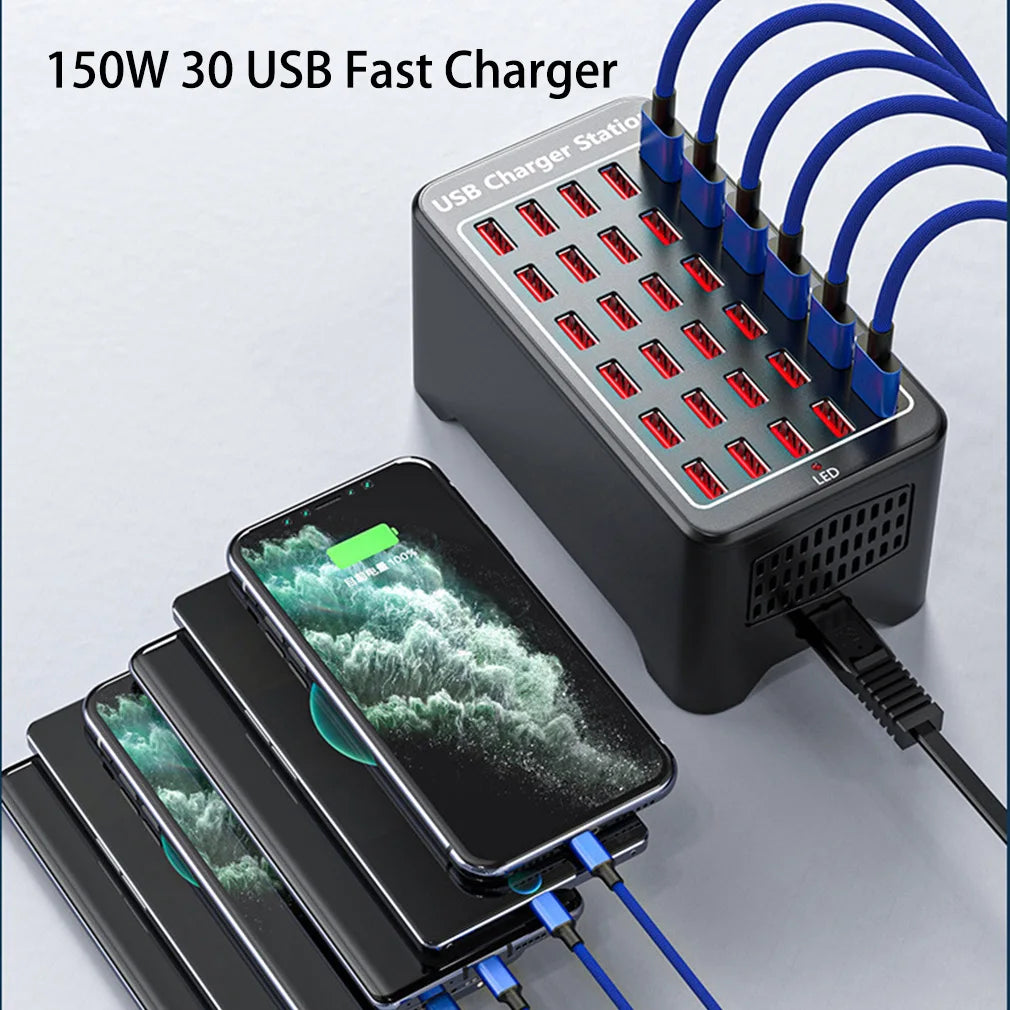 USB Charger 30 Ports HUB 150W Universal Wall Desktop Fast Charging Station Dock for Mobile Phone Power Adapter Dropshipping
