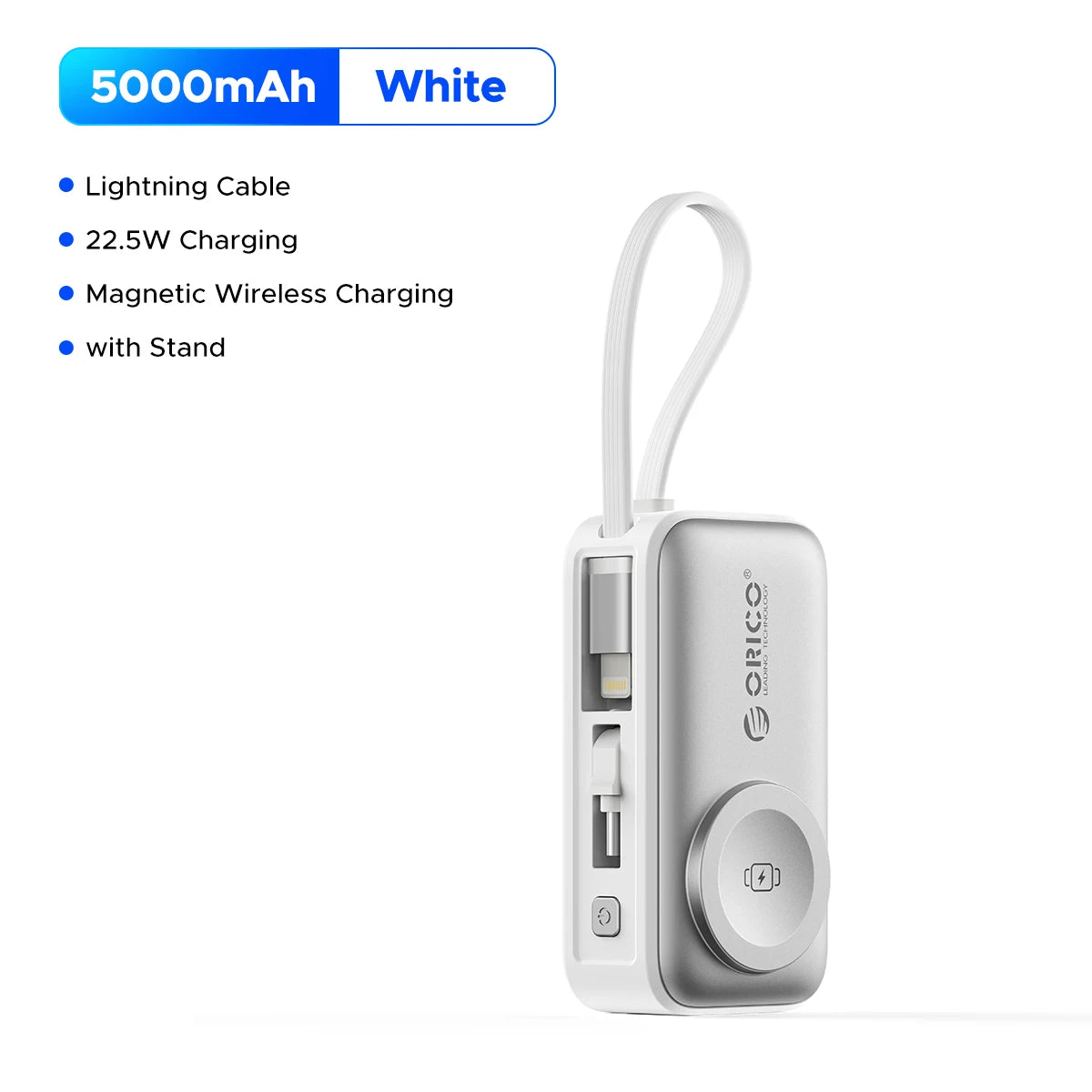 ORICO 5000mAh Mini 4‑in‑1 Capsule Power Bank 22.5W Fast Charger Built‑in Cable Foldable Plug Portable External Battery For iPhon
