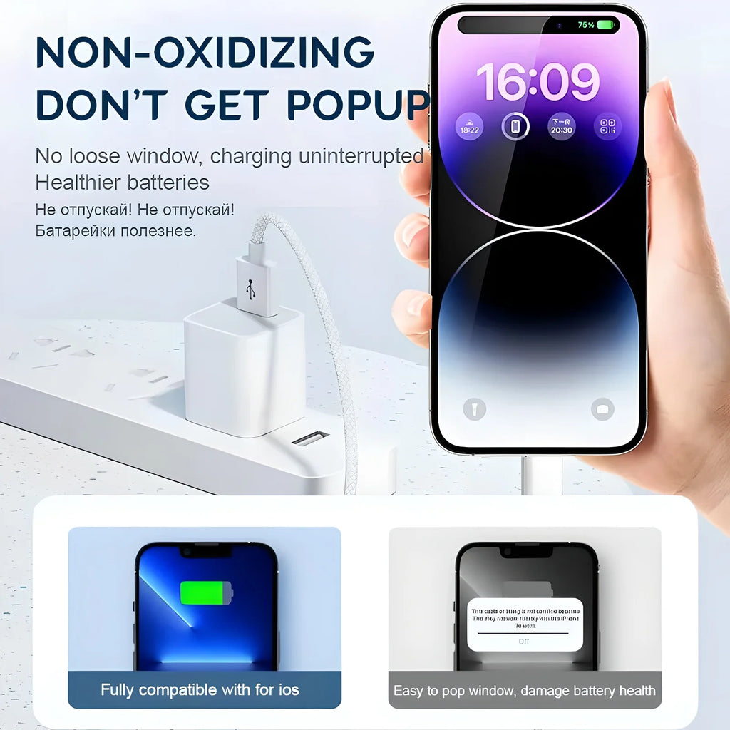 PD 30W Fast Charger For iPhone 14 13 12 11 X XR XS 8 Pro Max Plus Mini iPad Air Fast Charging Cable USB C to Lightning Durable B