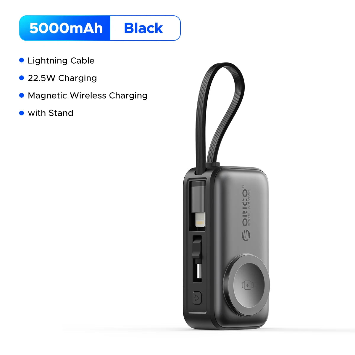 ORICO 5000mAh Mini 4‑in‑1 Capsule Power Bank 22.5W Fast Charger Built‑in Cable Foldable Plug Portable External Battery For iPhon