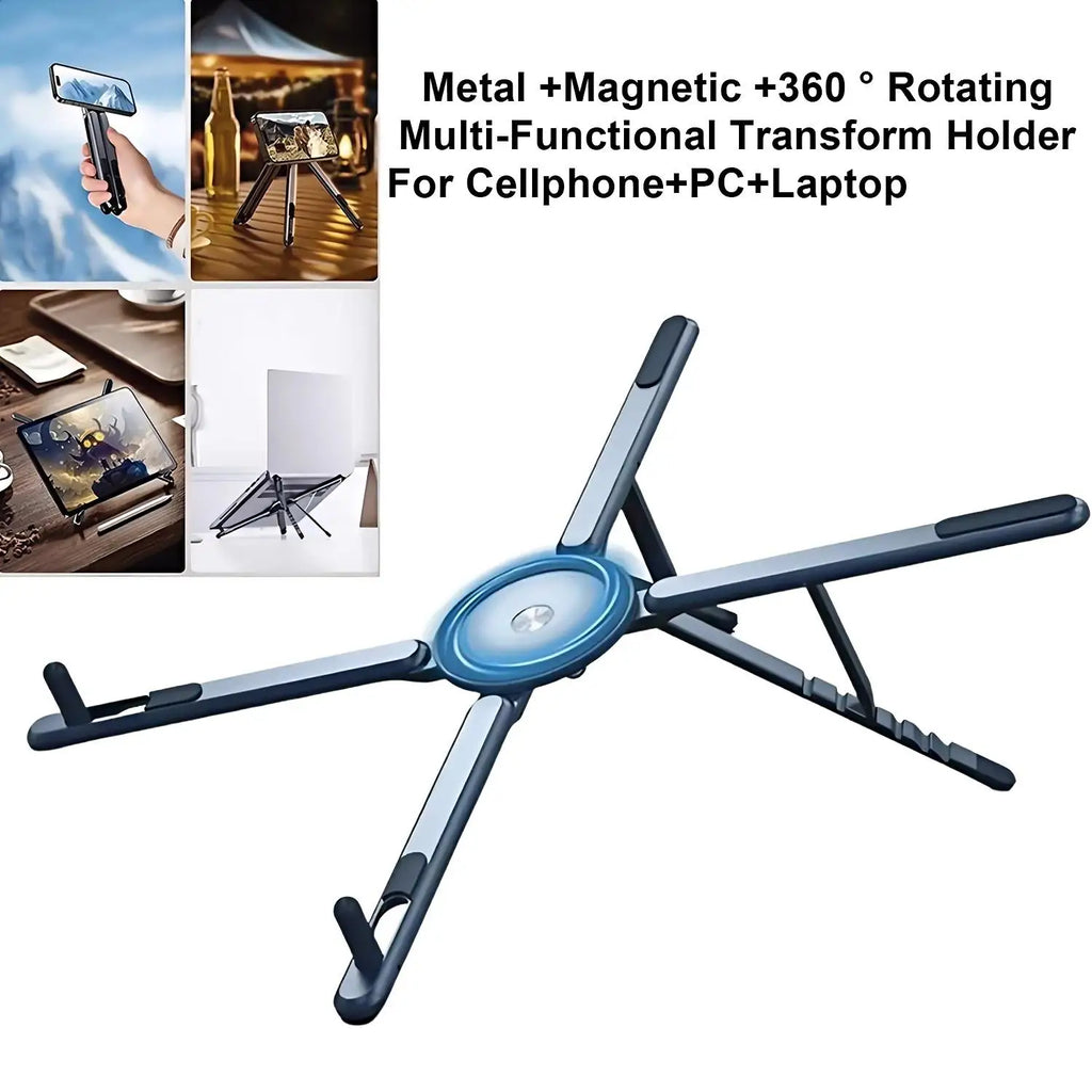 Portable Magnetic Phone Holder & Selfie Stick 3-in-1 Foldable Tripod Stand for iPhone iPad Tablet Laptop Desktop Use