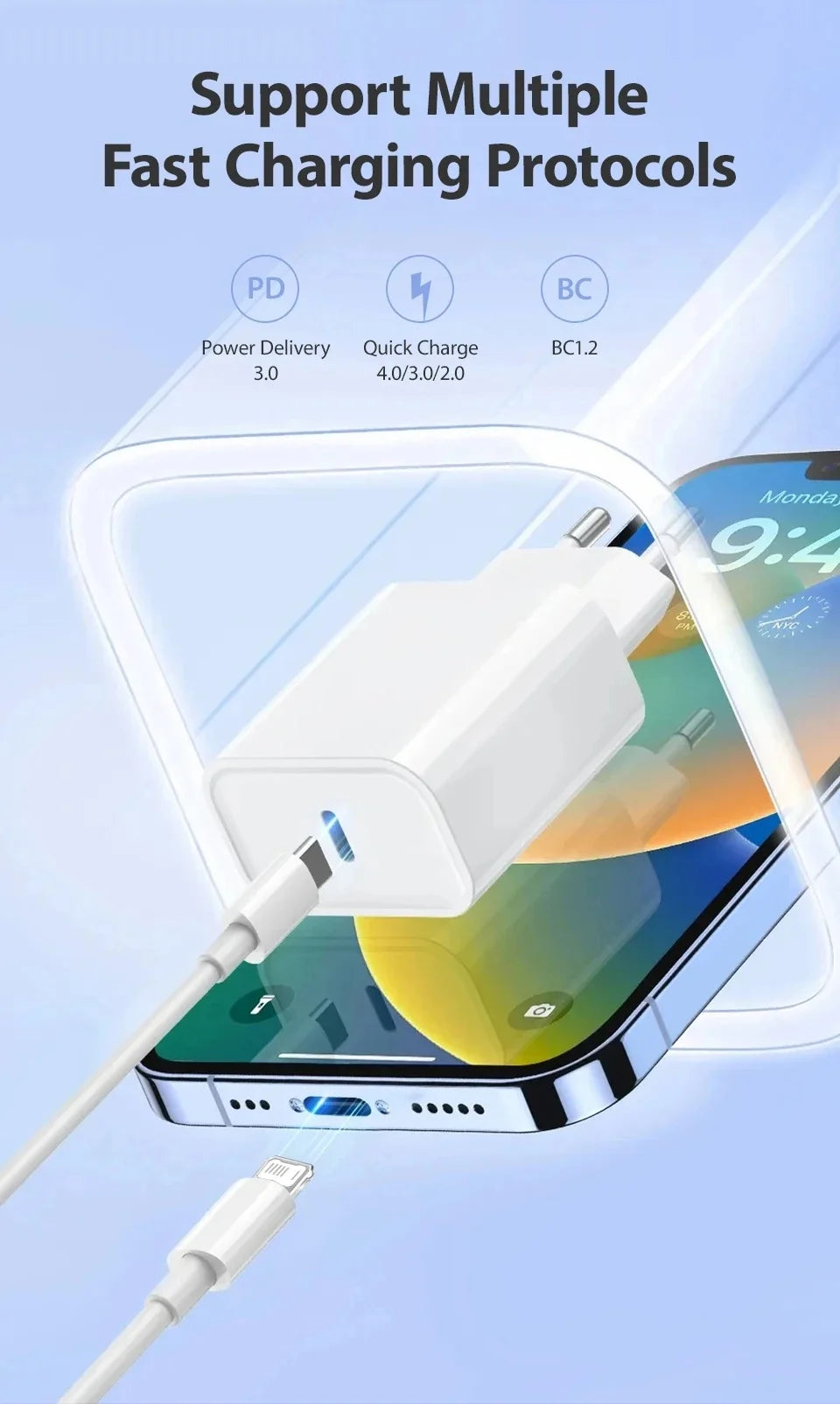 Original PD 40W EU US Fast Charger For iPhone 17 16 15 14 13 11 12 Pro Max Plus Air USB-C Cable Braided Fast Charging Type-C 1M