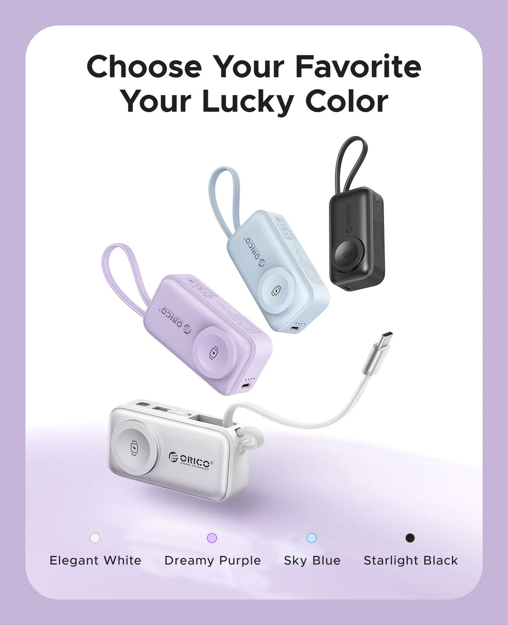 ORICO 5000mAh Mini 4‑in‑1 Capsule Power Bank 22.5W Fast Charger Built‑in Cable Foldable Plug Portable External Battery For iPhon