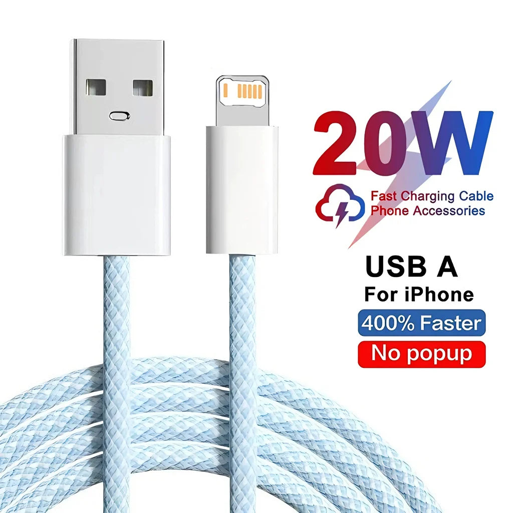 20W Braided Fast Charging USB Cable For iPhone X XR XS 6 6S 7 8 Plus 11 12 Mini 13 14 Pro Max  Rapid Charge Phone Cables 1m 2m