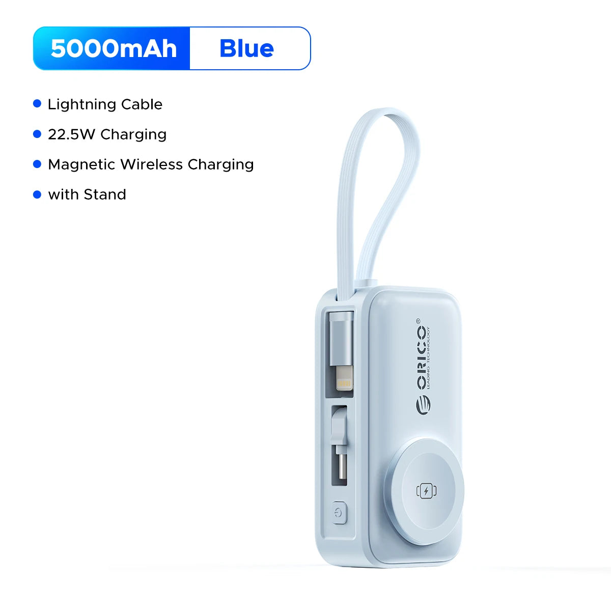 ORICO 5000mAh Mini 4‑in‑1 Capsule Power Bank 22.5W Fast Charger Built‑in Cable Foldable Plug Portable External Battery For iPhon